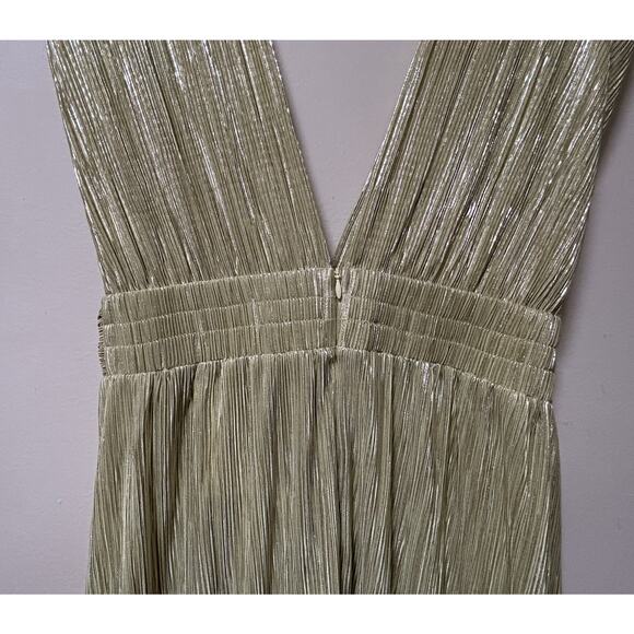 NWT $380 Sabina Musayev Margo Pleated V-Neck Midi Cocktail Dress Green - Size L - Picture 7 of 12